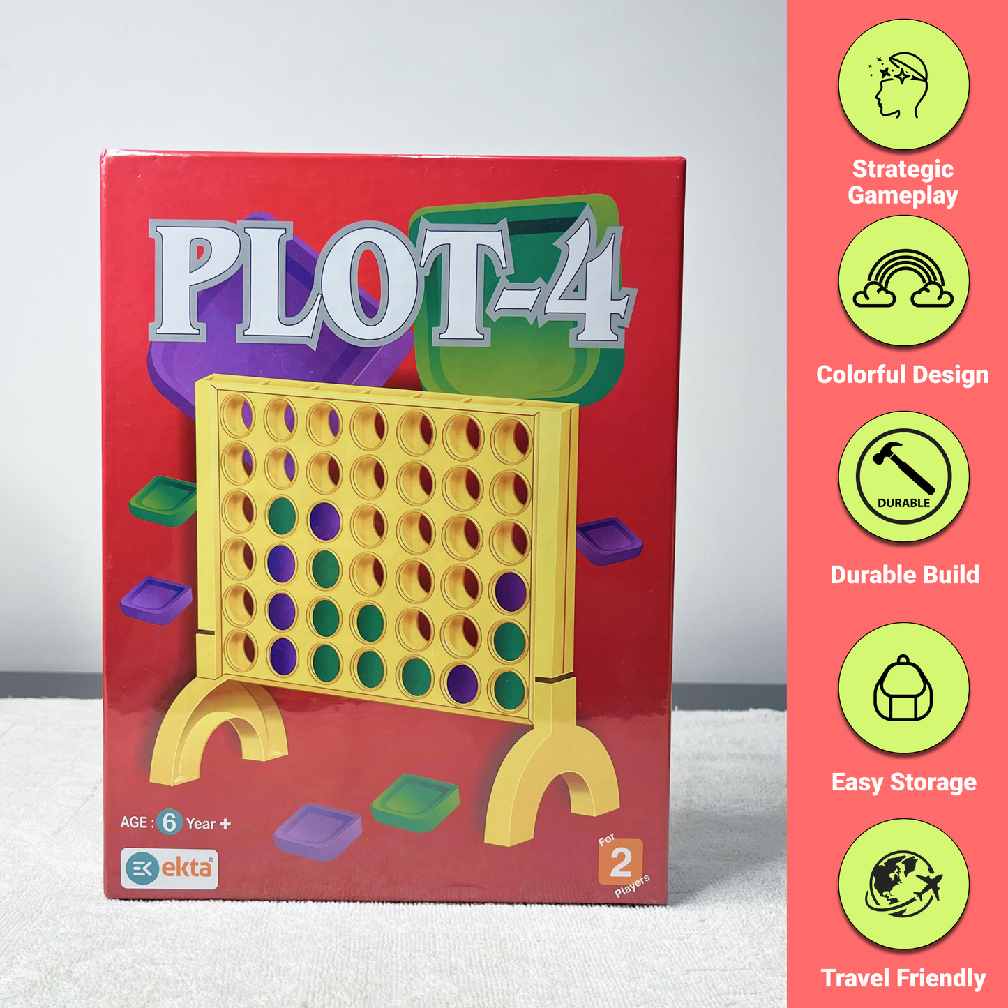 Toytoise Plot-4 Strategy Game – Challenge, Strategize, and Win with Four in a Row! (Ages 6+)