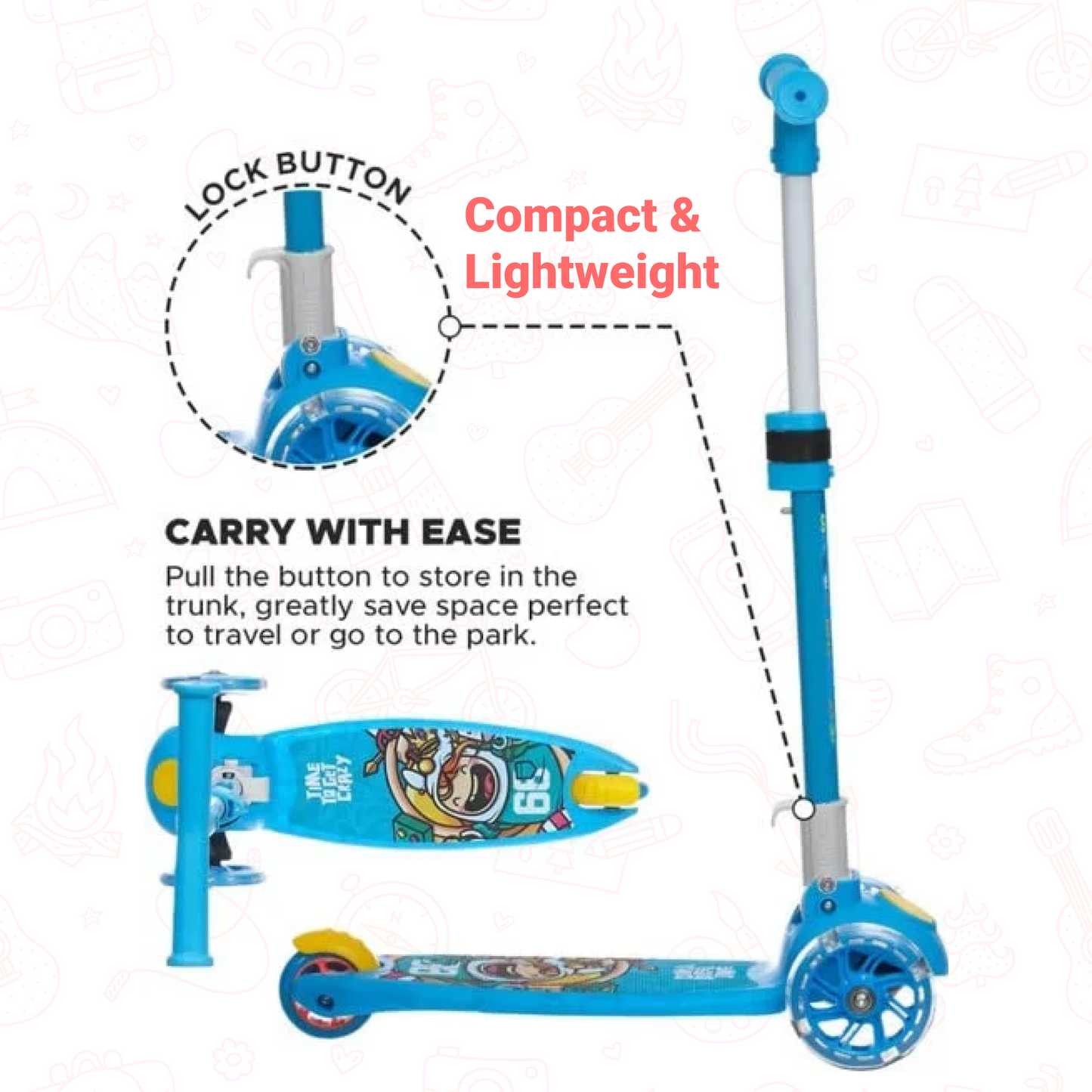 Toytoise Toytoise Pro Kick Scooter – Smooth & Stylish 3-Wheel Ride with LED PU Wheels (Ages 6-12)