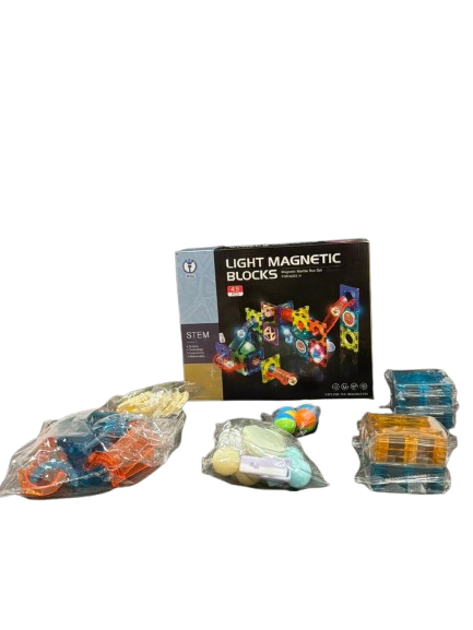 ToyToise Light Magnetic Blocks – 49-Piece Magnetic Building Set with Marble Run Adventure